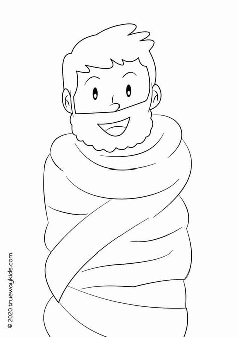 Lazarus coloring page - FREE printable for kids Lazarus Craft, Jesus Raised Lazarus Craft Sunday School, Raising Lazarus From The Dead Craft, Zaccheus Coloring Pages, Lazarus Coloring Page, The Lazarus Project, Free Sunday School Lessons, Free Bible Coloring Pages, Bible Coloring Sheets