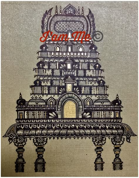 Hand drawn Hindu style Gopuram (Gopuram is a monumental entrance tower of a Hindu temple. It’s the Dravidian architecture observed all over of Southern India). Gopuram Design Aari Work, Temple Gopuram Painting, Gopuram Painting, Gopuram Sketch, Architecture Mandala Art, Temple Gopuram Drawing, Hindu Temple Art Drawing, Gopuram Drawing, Temple Sketches Indian