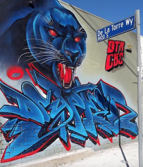 dcypher dtrcbs, “Go Panthers”in East LA, CA, USA, 2019 Red Graffiti, Blue Graffiti, East La, Band Posters, Unframed Art, Graffiti Art, Art Forms, Red And Blue, Street Art