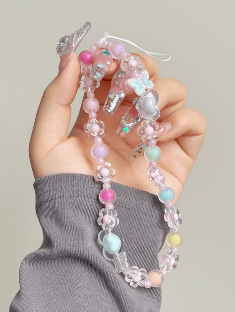 Multicolor  Collar  ABS  Ring,DIY Phone Lanyards Embellished   Phone Accessories Trendy Phone Charms, Cute Phone Strap, Airpod Chain, Phone Lanyard Beads, Phone Strap Kpop, Phone Case Strap, Bead Buddies, Beaded Ornaments Diy, Fake Nails Designs