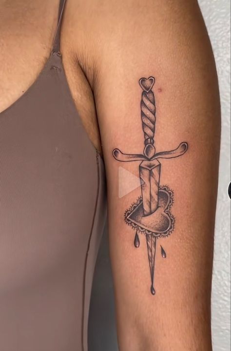 Girly Knife Tattoo, Girly Dagger Tattoo, Heart Flail Tattoo, Dagger Through Heart Tattoo, Daggar Tattoo, Heart Dagger Tattoo, Swords Tattoo, Butterfly Hand Tattoo, Knife Tattoo