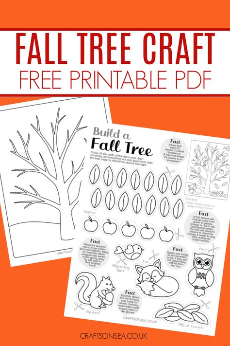 Fall Tree Printable (FREE Cut and Paste Craft) Free Printable Fall Tree, Fall After School Activities, Fall Tree Kindergarten, Fall Ideas Kindergarten, Free Fall Crafts For Kids, Free Fall Kindergarten Printables, Fall Craft Kindergarten Free, Fall Tree Template Printable Free, Fall Tree Template