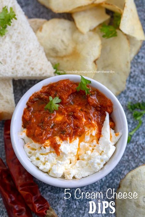 Cream Cheese Dips - Healing Tomato Recipes Cream Cheese Tomato Dip, Chilli Dip Cream Cheese, Sundried Tomato Cream Cheese, Cream Cheese Salsa Dip Baked, Sun Dried Tomato Dip Cream Cheese, Cheese Chip Dip, Homestyle Meatloaf, Dip Party, Dips Appetizers