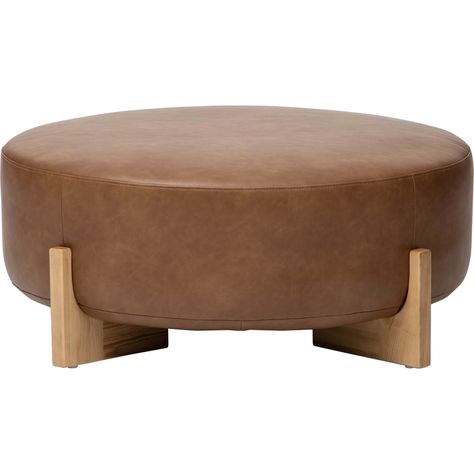 Marlowe Cocktail Ottoman, Copley Brown-Furniture - Chairs-High Fashion Home Multimedia Room, Round Ottoman Coffee Table, Leather Ottoman Coffee Table, Round Leather Ottoman, Wisteria Purple, Modern Farmhouse Table, Ottoman Decor, Modern Ottoman, Living Room Decor Fireplace