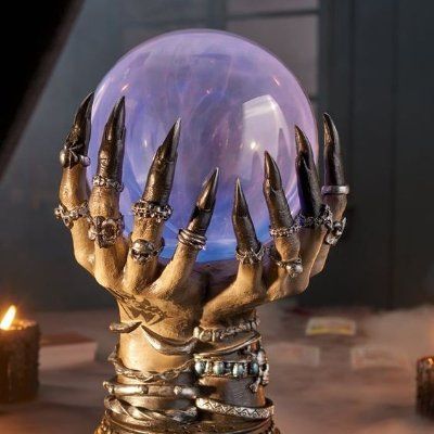 Crystal Ball Aesthetic, Grandin Road Halloween, Glowing Crystal, Plasma Ball, Witch Hands, Celestial Crystal, Ball Aesthetic, Halloween Witch Decorations, Halloween Costumes For 3