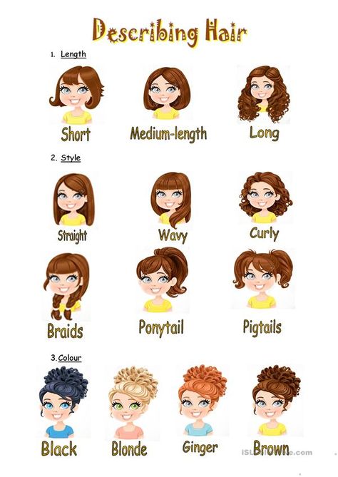 Describing Words, Descriptive Writing, Natural Hair Styles Easy, Esl Worksheets, Hair Dresser, One Hair, Different Hairstyles, Hair Pictures, How To Draw Hair