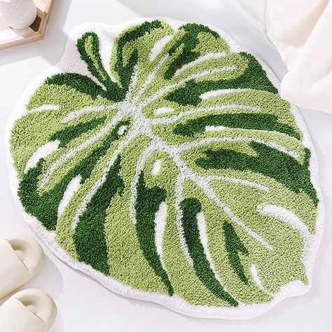 Amazon.com: Panstar Green Leaf Mat, Large Monstera Cute Non Slip Palm Shaped Plush Fun Kitchen, Bathroom Bathtub Rugs Machine Washable : Home & Kitchen Tufting Design, Home Bedroom Design, Dorm Rugs, Cute Bath Mats, Tropical Bathroom, Bathroom Bathtub, Green Bathroom, Shower Mat, Tropical Style