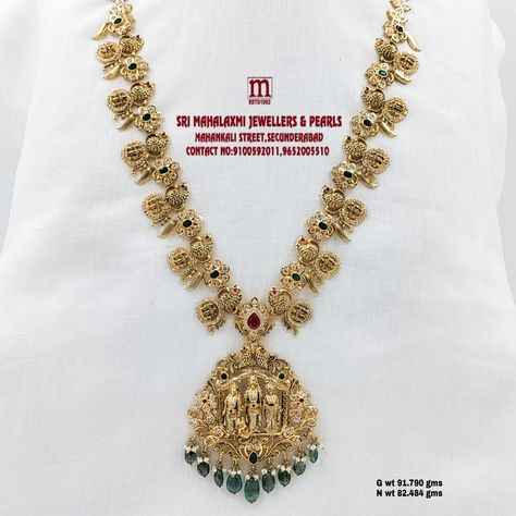 Newly Added Ramparivar Longharam. Visit Our Showroom For Widest Range of Gold and Diamond Jewellery at Wholesale Prices. Call/whatsapp us on 9100592011, 9652005510 For Video Call Shopping. FREE SHIPPING AVAILABLE IN INDIA AND USA. www.srimahalaxmijewellers.in #SriMahalaxmiJewellers #MahalaxmiJewellers #Necklace #NakshiJewellery #Longharam #ramparivarharam #BridalJewellery #DiamondJewellery Ramparivar Necklace Designs, Ruby Jewelry Necklaces, Gold Jewelry Outfits, Bridal Jewellery Design, Diamond Jewel, Gold Fashion Necklace, Gold Jewellery Design Necklaces, Gold Necklace Designs, Ruby Jewelry