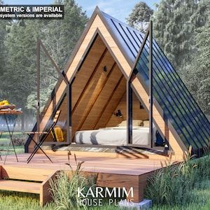 Small A Frame, Tiny A Frame Cabin, Modern A Frame Cabin, Modern Cabin House, A Frame Cabin Plans, Small Cabin Plans, Cabin Diy, Small Tiny House, Cottage Floor Plans