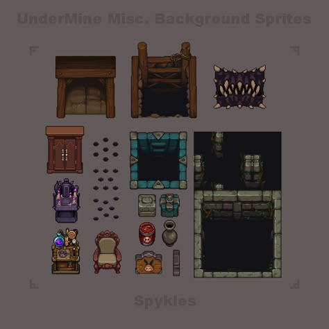 ArtStation - UnderMine Misc Background Sprites, James Maxwell Pixel Art Assets, Dungeon Pixel Art, Pixel Art Dungeon, Pixel Art Landscape, Indie Game Art, Concept Art Tutorial, Pixel Art Templates, 2d Game Art, Cool Pixel Art