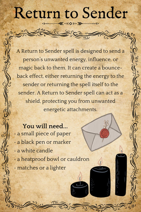 Send that energy back where it came from with a simple Return to Sender Spell!   #witchcraft #magic #returntosender #paganism #grimoire #printable #bookofshadowspage #bookofshadows Send Back Negative Energy Spell, Send Energy Back Spell, Come Back Spell Jar, How To Keep A Spell From Backfiring, Spells To Release Someone, Spell To Send Back Negativity, Breaking A Spell Cast Upon You, Take My Power Back Spell, Break Spells Witchcraft