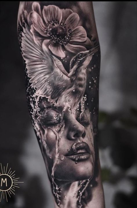 Dark Art Realism Tattoo, Mother Nature Realism Tattoo, Realism Nature Tattoo Sleeve, Women Realism Tattoo, Realism Sleeve Tattoo Women, Koomote Tattoo, Woman’s Face Tattoo, Realistic Tattoo Design Ideas, Realism Tattoo Sleeve Women