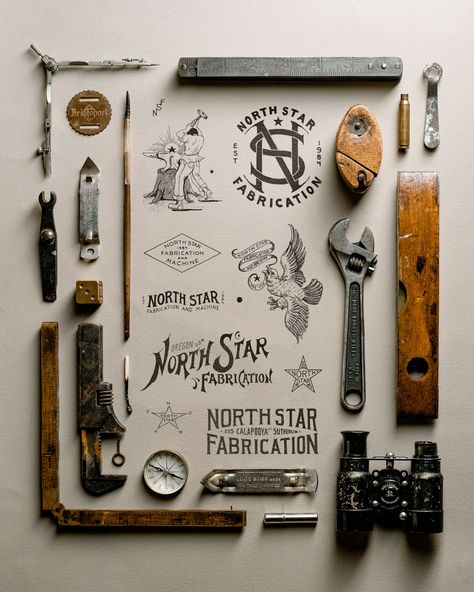 Brand + Package work done for North Star Fabrication & Machine. Created by hand using the traditional pen-on-paper method of the early 20th century. Want to work with us on your next project? Reach out at info@1924.us!! #1924us #vintage #logo #art #drawing #design #branding #industrial #eagle #americana #font #handlettering #oregon Vintage Logos Ideas, Old Western Design, Vintage Logo Ideas, Ranch Branding Design, Fabrication Logo, Vintage Construction Logo, Mechanical Engineering Logo, Electric Cowboy, Industrial Branding