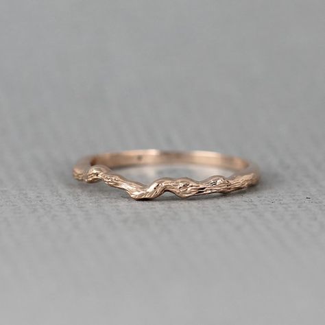 14K Rose Pink Gold Twig Ring Wedding Band Stacking Rings Thorn Wedding Ring, Nature Inspired Ring, Simple Rose Gold Engagement Ring, Alternative Engagement Rings Vintage, Ruby Engagement Ring Set, Branch Rings, Gold Twig Ring, Handfasting Ceremony, Rose Gold Stackable Rings