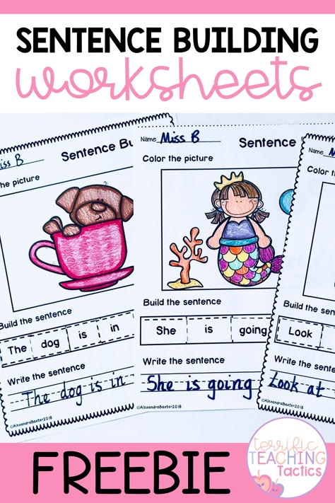 Sentence Starters For Kindergarten, 1st Grade Sentence Starters, Sentence Stems For Writing First Grade, Sentence Structure Kindergarten, Sentence Building Kindergarten Centers, Sentence Activities First Grade, Beginner Sentence Writing, Writing Activities For Kindergarten Free, Teaching Sentence Writing First Grade