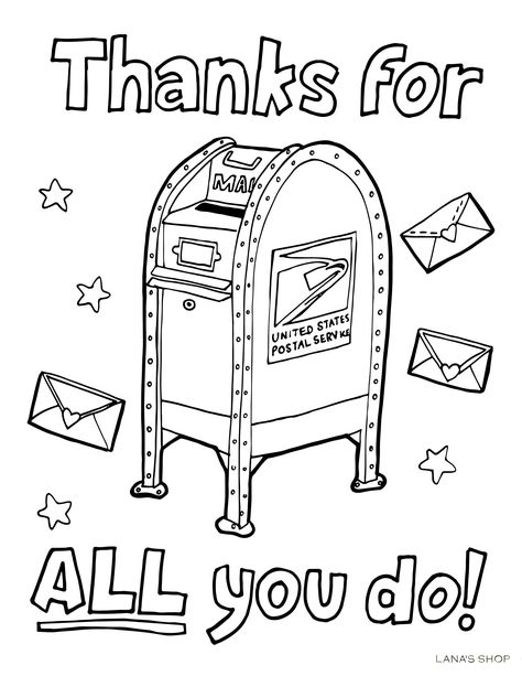 Thank A Mail Carrier Day, Mail Truck Coloring Page, National Postal Workers Day, National Postal Worker Day, Letter Carrier Preschool Craft, Post Office Theme Preschool Activities, Mail Carrier Crafts Preschool, Thank You Community Helpers, Thank You Mail Carrier