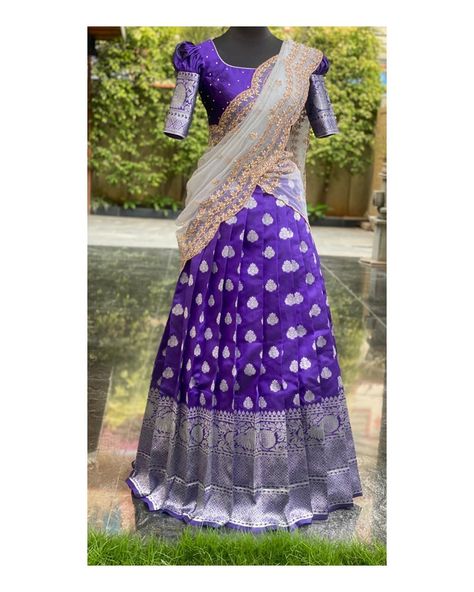 Apr Vastrakala on Instagram: ““APR VASTRAKALA” A unique and wide range of collections...Beautiful purple Banaras half saree💜 made for our pretty…” Violet Half Saree, Purple Half Saree, Apr Vastrakala, Half Saree Lehenga, Half Sarees, Saree Lehenga, Half Saree Designs, Pastel Purple, Half Saree