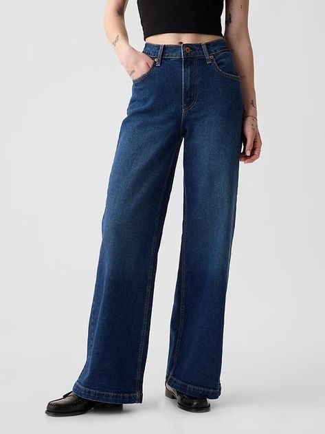 High Rise Stride Wide-Leg Jeans | Gap Straight Jeans Outfit, High Waist Wide Leg Jeans, Jeans Look, Normal Girl, Fall Jeans, Water Retention, Soil Health, Dark Jeans, Non Stop