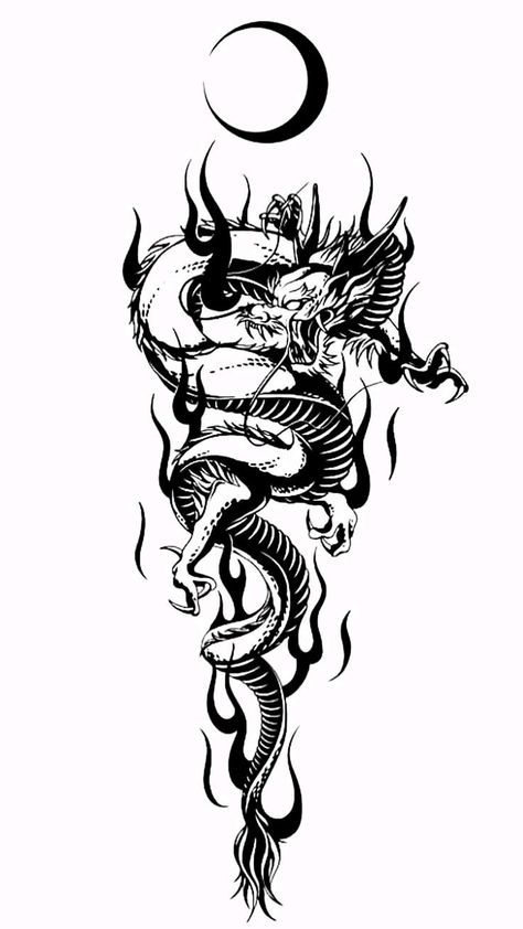 Dragon And Samurai Tattoo, Chinese Dragon Line Art, Black Japanese Tattoo, Japanese Dragon Tattoo Art, Leviathan Tattoo, Dragon Back Tattoo, Dragon Tattoo Back, Oni Tattoo, Black Line Tattoo