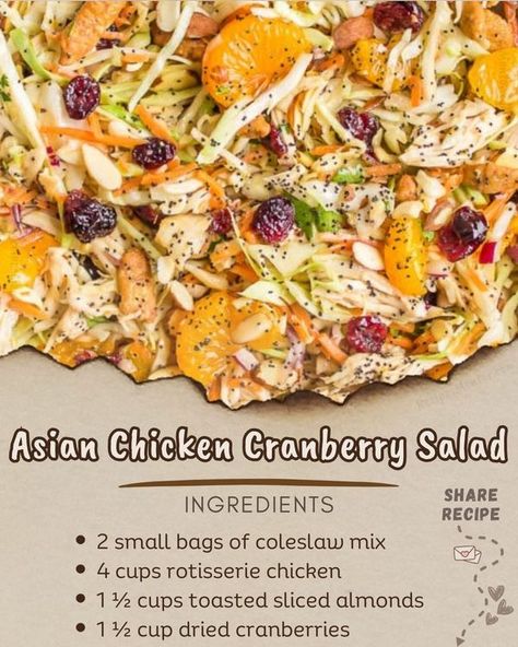 Cooking Recipes Mentor Chicken Cranberry Salad, Chicken Cranberry, Asian Chicken Salad, Sesame Sticks, Cranberry Salad, Recipe Step By Step, Asian Chicken, Summer Lunch, Coleslaw Mix