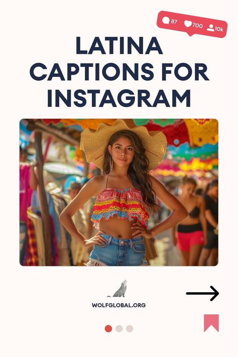 A woman in a colorful cropped top and jeans with a straw hat, promoting Latina Instagram captions.
Graphic with a list describing Latina traits, emoticons, and a call-to-action button for more content.
Smiling woman with laptop surrounded by social media icons promoting Instagram engagement pod. Latina Quotes Sassy Spanish, Latina Captions Instagram, Latina Culture, Latina Vibes, One Word Caption, Latinas Quotes, Latina Power, Instagram Engagement, Viva La Vida