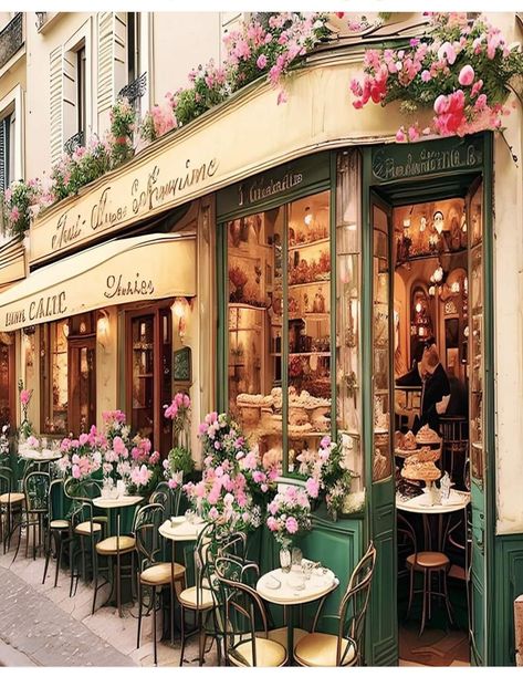 French Cafe Menu, Beautiful Cafe, Journey Art, Bohemian Interior Design, Parisian Cafe, Bakery Design, Garden Cafe, Paris Cafe, Bohemian Interior