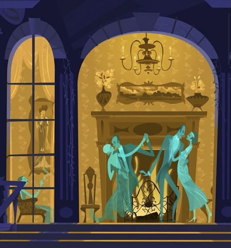 Christmas Room Illustration, Haunted Mansion Fan Art, Haunted Mansion Concept Art, Mary Blair, Bg Design, Disney Background, Disney Concept Art, Cartoon Background, Visual Development