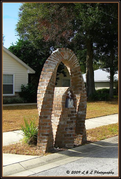 mail box ideas | in ocala we have the usual blah mailboxes we have some funky mailboxes ... Mailbox Design Ideas, Letter Box Ideas, Entryway Mirror With Hooks, Farmhouse Mailbox, Rock Pavers, Brick Exterior Makeover, Pavers Ideas, Landscape Design Front Yard, Letterbox Ideas