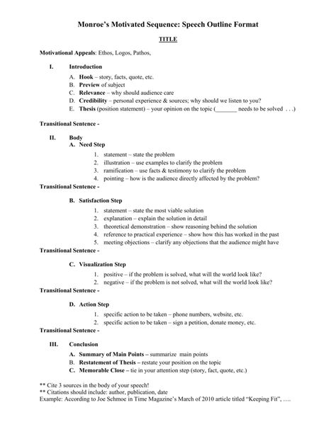 Monroe's Motivated Sequence: Outline Format Persuasive Essay Outline, Expanding Sentences, Speech Outline, Speech Topics, Inspirational Writing, Persuasive Techniques, Motivation Speech, Outline Format, Outline Template