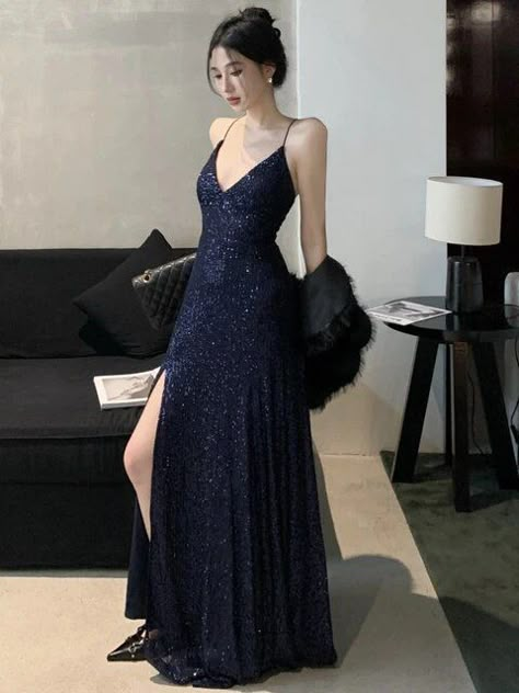 Women's Backless V-Neck Split Maxi Dress Sexy Slim Evening Gown Luxury Dresses Fashion Robe Birthday Party Spring Autumn New - AliExpress Wedding Swimwear, Luxury Dresses, Maxi Dress Prom, Split Maxi Dress, Grad Dresses, Midi Dress Summer, Luxury Dress, Evening Party Dress, Issey Miyake