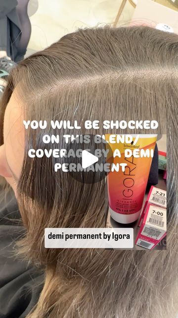 Shawna lee russell on Instagram: "✨LOW MAINTENANCE BABY✨✨ Do you have some silver or gray you want gone but do not want a high maintenance schedule? Then @schwarzkopfcan Igora Vibrance might be for you! With 4%/13v IV turns into a demi permanent.  Giving some coverage and a lot of blend🙌🏻🙌🏻 If you stick close to your natural level the demarcation line is almost undetectable 🙏🏻 DID YOU KNOW double pigments offer more deposit for those silvers? I’m so thrilled they have them in the Vibrance line.  The root formula is in the video 😉 We toned the old blonde with Igora Vib 8-46. What do you love about these results? Xx #bleachedsalon #schwarzkopfcan #vancouverhairstylist #morevibrance #portcoquitlam #hairstylist #demipermanent #igora #lightbrownhair #brunette #bronde" Demarcation Line Hair Gray, Igora Color Chart, Igora Vibrance Formula, Igora Vibrance Toner Formula, Mushroom Blonde Hair Color Formula, Igora Hair Color, Brunette Bronde, Igora Vibrance, Color Formulas