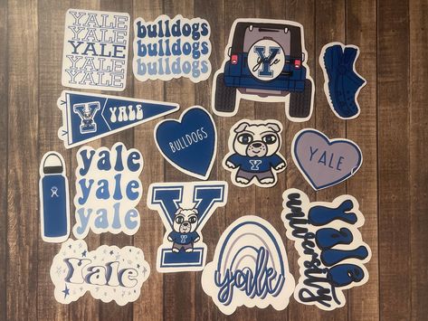 Yale University Bulldogs stickers. Perfect for laptops, notebooks, water bottles, and more. #yale #bulldogs #yalebulldogs . #University_Stickers_Aesthetic #College_Sticker_Ideas #Yale_Stickers #Acedemic_Validation University Stickers Aesthetic, College Sticker Ideas, University Stickers, Yale Law, Yale Bulldogs, Alumni Gifts, School Swag, Booster Club, College Bedding