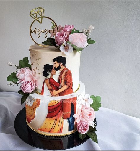 Cake Designs Engagement Indian, New Beginning Cake Ideas, Engagement Cake Indian, Indian Engagement Cake, Small Engagement Cake, Cakes For Engagement Couple, Engagement Cake Ideas Elegant, Latest Anniversary Cake Designs, Wedding Cakes Indian