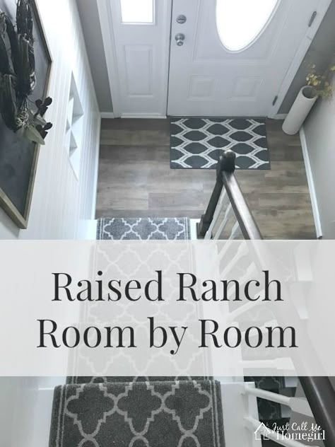 Split Level Ranch Addition Ideas, Raised Ranch Bedroom Ideas, Raised Ranch Bathroom Ideas, Split Level Laundry Room, High Ranch Foyer Ideas, Raised Ranch Remodel Entryway, Raised Ranch Foyer, Split Ranch Living Room Ideas, Raised Ranch Living Room Decor