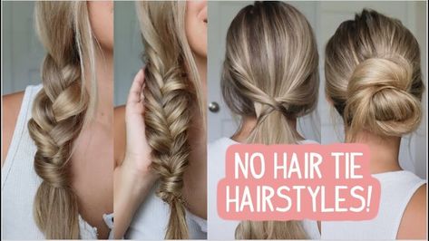 Hair Up No Hair Tie, Updo Without Hair Tie, No Hair Tie Braid, How To Do Hairstyles Step By Step, Braid Without Hair Tie, How To Put Your Hair Up Without Hair Tie, No Tie Hairstyles, Hairstyles With No Hair Tie, Hairstyles Without Hair Ties