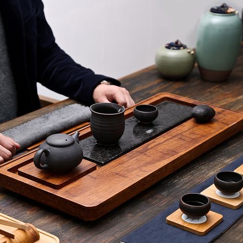 Diy Tea Tray, Tea Tray Design, Chinese Tea Station, Japanese Tea Shelf, Wood Tea Table, Wood Tea Tray, Chinese Tea Table, Chinese Tea Set Aesthetic, Japanese Tea Tray