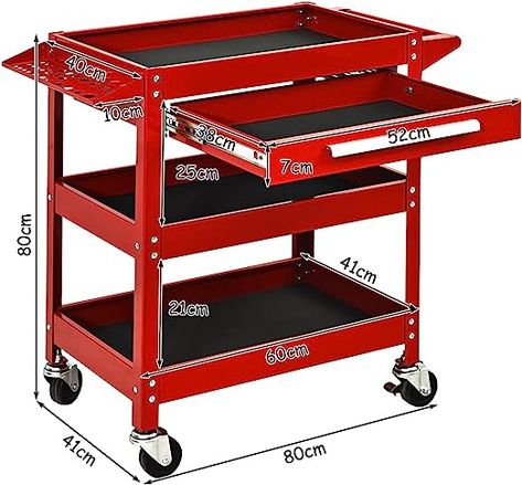 【Enough Storage Space】The cart has three main layers of storage, and the size of each layer is 80×40CM , so you don't have to worry about having nowhere to put your tools. This design allows you to place your tools in an orderly manner on your cart for easy access. 【Sturdy & Stable Construction】Built by heavy duty steel, our tool cart is so durable to weigh up to 150 kg.The bright surface is completed with powder coated finish for superior resistance to rust and corrosion and easy to clean. 【Sma Toolbox Organizer, Tool Carts, Tool Trolley, Garage Warehouse, Organization Cart, Portable Garage, Welding Cart, Tool Cart, Organizer Shelf