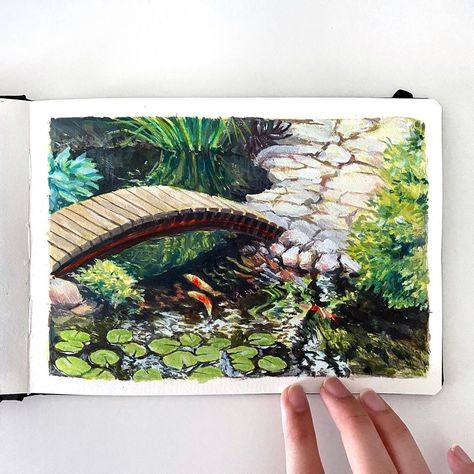 Botanical Garden Painting, Gouache Illustrations, Canvas Drawings, Gouache Art, Watercolor Sketchbook, Garden Painting, Nature Art Painting, Aesthetic Painting, Sketch Painting