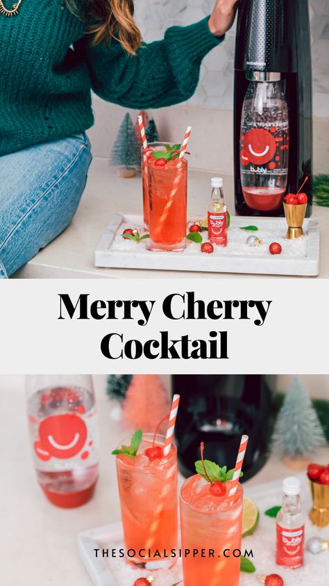 Carbonated Cocktails, Cherry Cocktail Recipes, Bubly Sparkling Water, Pomegranate Vodka, Happy Juice, Cherry Cocktail, Vodka Soda, Holiday Drink, Specialty Cocktail