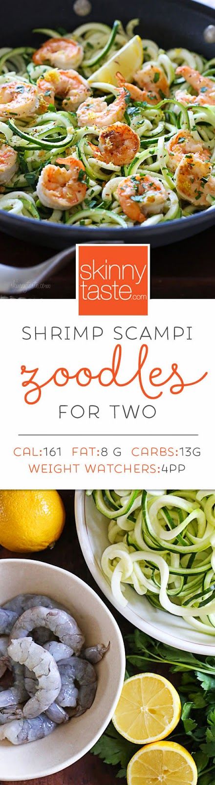 Shrimp Scampi Zoodles for Two – a quick and easy spiralized meal! Shrimp Scampi Zoodles, Shrimp Zoodles, Seafood Healthy, Veggetti Recipes, Spiralized Recipes, Recipes Zucchini, Zoodle Recipes, Vegetable Noodles, Veggie Noodles