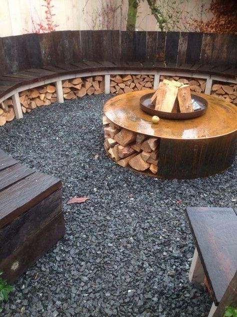 Transform Your Garden with DIY Sunken Firepits Using Wooden Pallets - Universal Pallets Whimsical Fire Pit, Large Stump Ideas, Underground Fire Pit Seating, Garden Fire Pit Ideas, Sunken Fire Pit, Front Door Transformation, Door Transformation, Outdoor Fire Pit Seating, Sunken Fire Pits