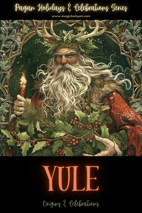 Embrace the warmth of 'Celebrating Yule: Origins & Celebrations' ❄️🔥. Discover the ancient traditions of the Winter Solstice, marking the return of light. Learn how to honor this time with rituals, feasts, and joyous gatherings. Perfect for welcoming the sun's rebirth and reflecting on the year past. 🌲✨ #YuleTide #WinterMagic Holly King Pagan, Winter Solstice Images, Winter Solstice Aesthetic, Yule Art, Pagan Winter, Yule Pagan, Yule Cards, Celebrating Yule, Pagan Sabbats