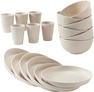 18pcs Wheat Straw Dinnerware Sets HXYPN Unbreakable Reusable Dinnerware Set Kitchen Cups Plates and Bowls Sets Dishwasher Microwave Safe Plates Plastic Dinnerware Sets, Kitchen Cups, Plastic Dinnerware, Kitchen Plate, Plates And Bowls Set, Plastic Cutlery, Wheat Straw, Plastic Plates, Tableware Set