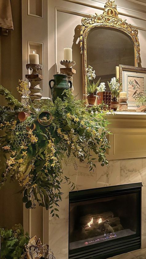 Toh Christmas, Mantel Flowers, Fireplace Indoor, Faux Fireplace Mantels, Summer Mantel, Living Room Mantle, Mantel Decor Ideas, Moss Covered, Fireplace Mantel Decor