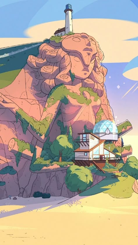 Steven Universe Beach House, Steven Universe Live Wallpaper, Steven Universe Aesthetic Wallpaper, Steven Universe Wallpaper Aesthetic, Steven Universe Background Art, Steven Universe Temple, Steven Universe House, Steven Universe Wallpapers, Cartoon Scenery