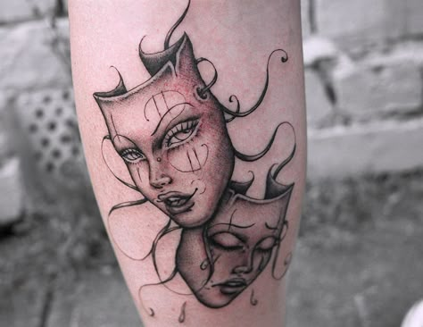 Drama Mask Tattoo, Traditional Chicano Tattoos, Scary Tattoos, Inspiration Tattoos, Mask Tattoo, Latest Tattoos, Dope Tattoos For Women, Face Tattoos, Badass Tattoos