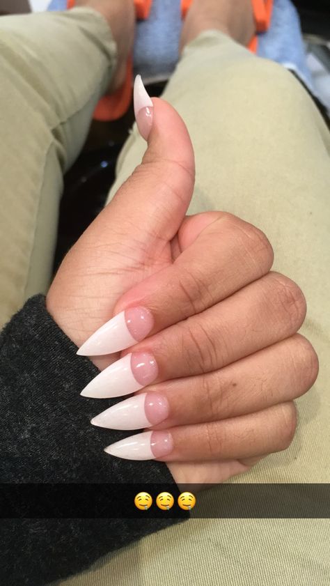 Clear Nails French Tip, White Stilletos Nails, Stiletto French Tip, Long Stiletto Nails, Long Stiletto, White French Tip, White Tip, Clear Nails, Fire Nails