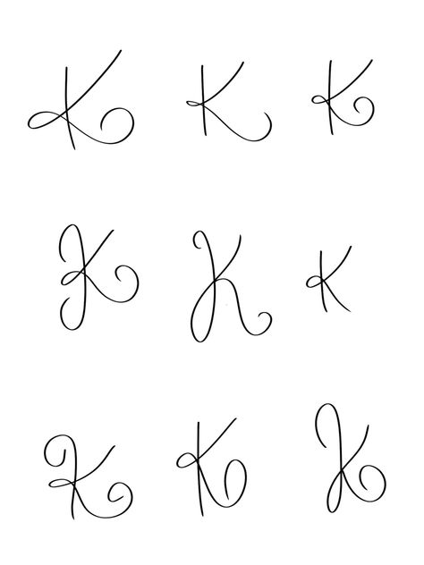 Fancy Letter Tattoos, Cursive K Calligraphy, Letter K Nail Design, K K Tattoo, K Initial Nails Art Designs, Capital K Calligraphy, K Signature Ideas Name, K Cursive Fonts, Lowercase K Tattoo