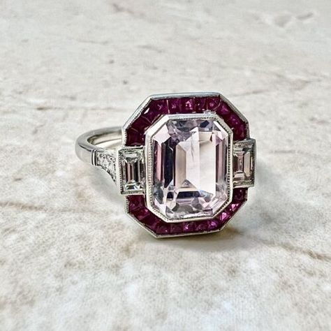 Find many great new & used options and get the best deals for Very Fine Handcrafted Platinum Art Deco Style Kunzite, Ruby & Diamond Halo Ring at the best online prices at eBay! Free delivery for many products! Art Deco Ruby Ring With Brilliant Cut Diamond, Art Deco Ruby Ring With Brilliant Cut, Luxury Art Deco Ruby Ring With Center Stone, Luxury Art Deco Yellow Gold Ruby Ring, Luxury Art Deco Ruby Ring With Brilliant Cut, Platinum Engagement Ring, Diamond Halo Ring, Platinum Engagement Rings, Halo Diamond Ring