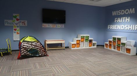 Room for Kids with Special Needs at Woodstock City Church - Kids Ministry Leadership Kidmin Decor, Kids Ministry Rooms, Kids Church Rooms, Ministry Leadership, Room For Kids, Sensory Rooms, Parents Room, Kids Ministry, Sensory Room